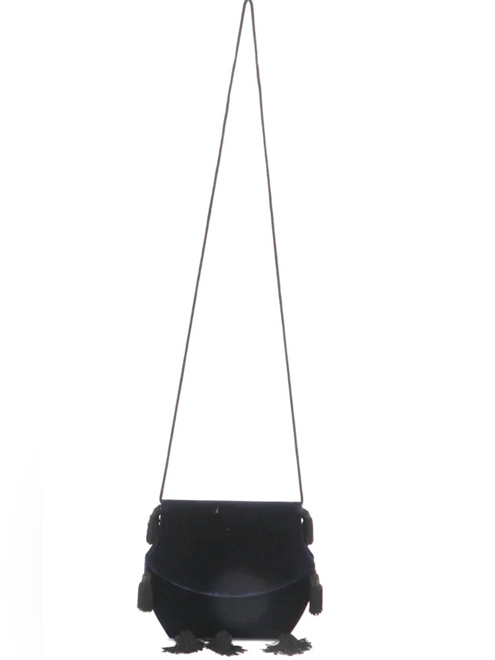 Yves Saint Laurent Blue Velvet Flap Bag with Black Tassels and Cord Strap - Picture 8 of 10